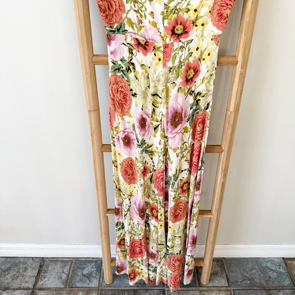 Paper Heart Floral Print V Neck Sleeveless Maxi Dress Linen Blend Size Medium - Picture 6 of 8